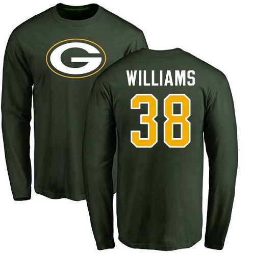 Men Green Bay Packers Green #38 Williams Tramon Name And Number Logo Nike NFL Long Sleeve T Shirt->green bay packers->NFL Jersey